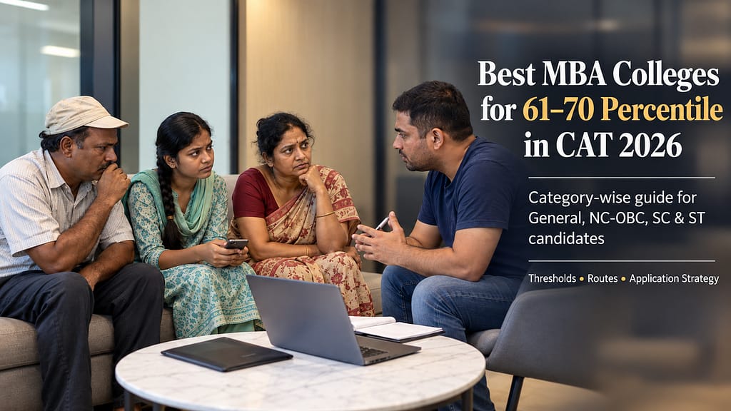 Best MBA colleges for 61-70 percentile in CAT 2026 counselling with student, parents and MBA mentor