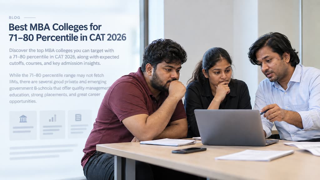 MBA colleges for 71-80 percentile in CAT 2026 with a mentor helping two students shortlist colleges
