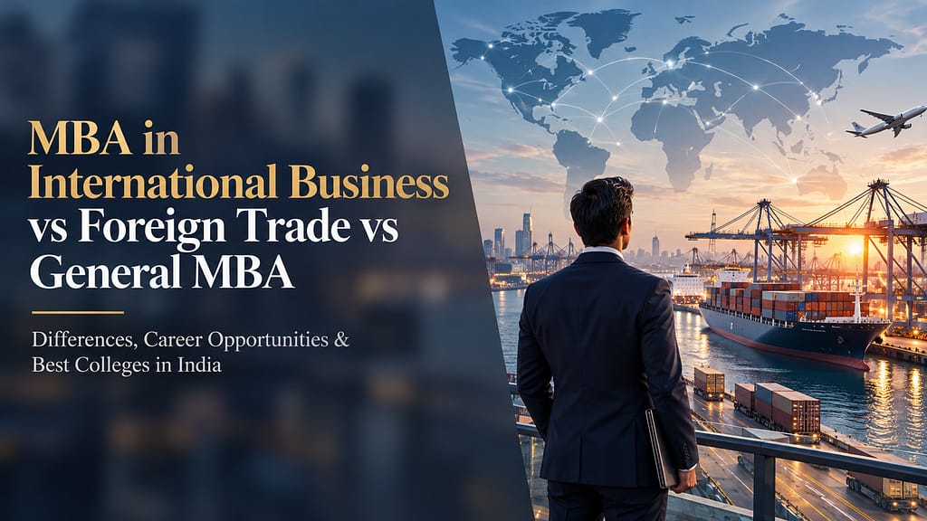 MBA in International Business vs Foreign Trade vs General MBA, with global trade shipping port and world commerce