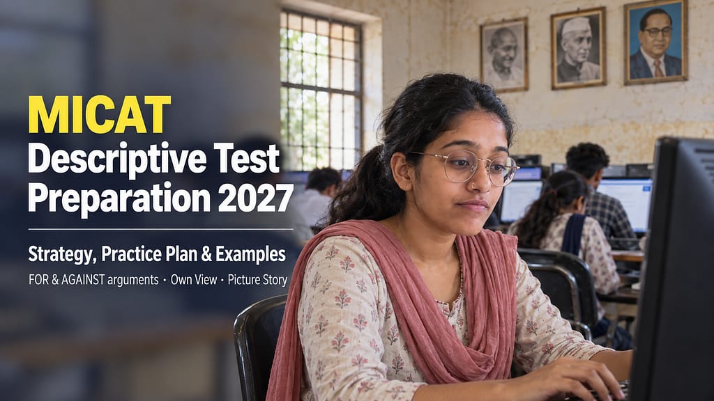 MICAT Descriptive Test preparation for 2027 with a student taking the computer-based test in a classroom