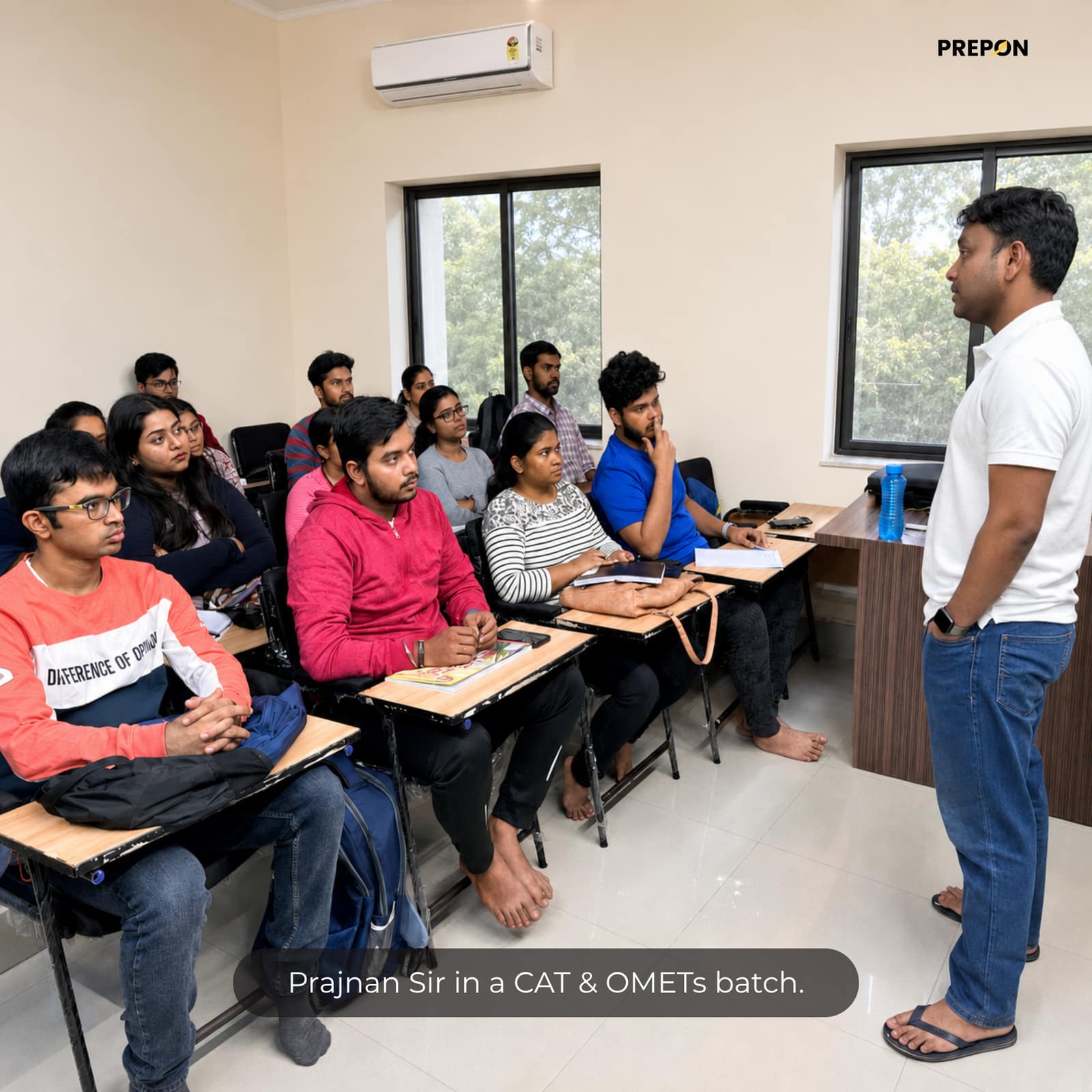 Prajnan Ray teaching students during an offline PREPON classroom session in Kolkata
