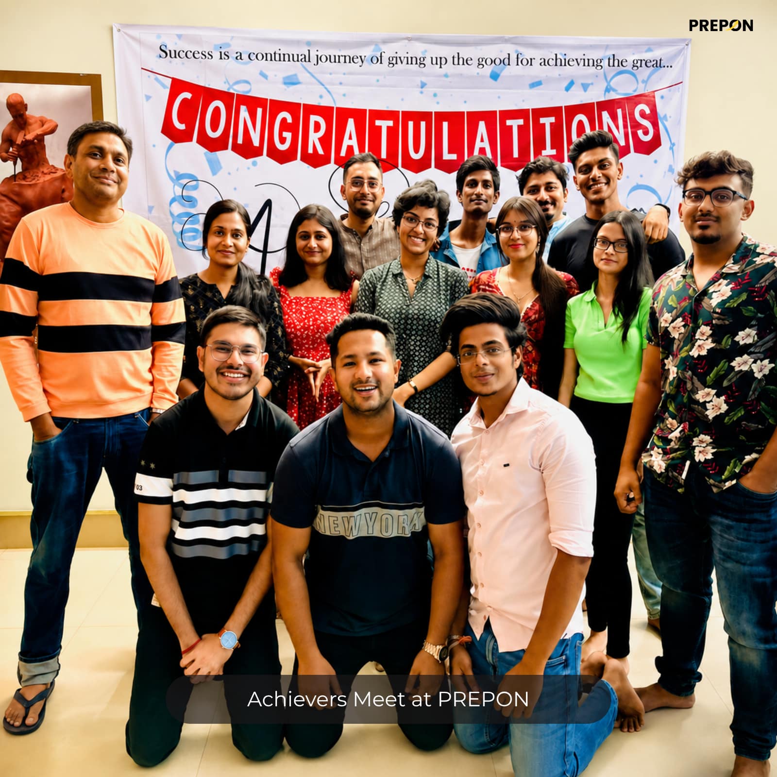 PREPON students and mentors at an Achievers Meet celebrating CAT & OMETs preparation milestones