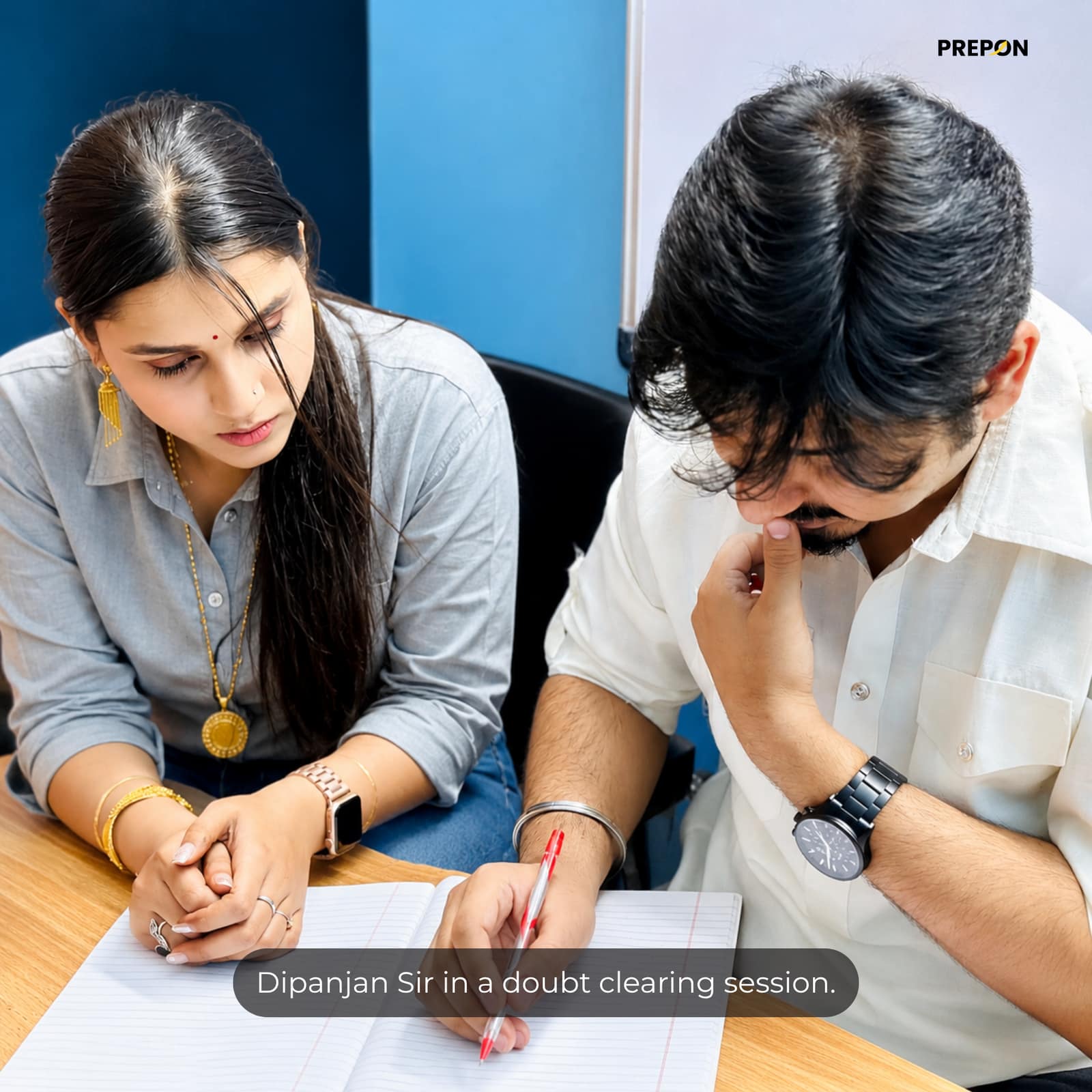 Dipanjan Bhowmik conducting a doubt-clearing session with a PREPON student for CAT & OMETs preparation